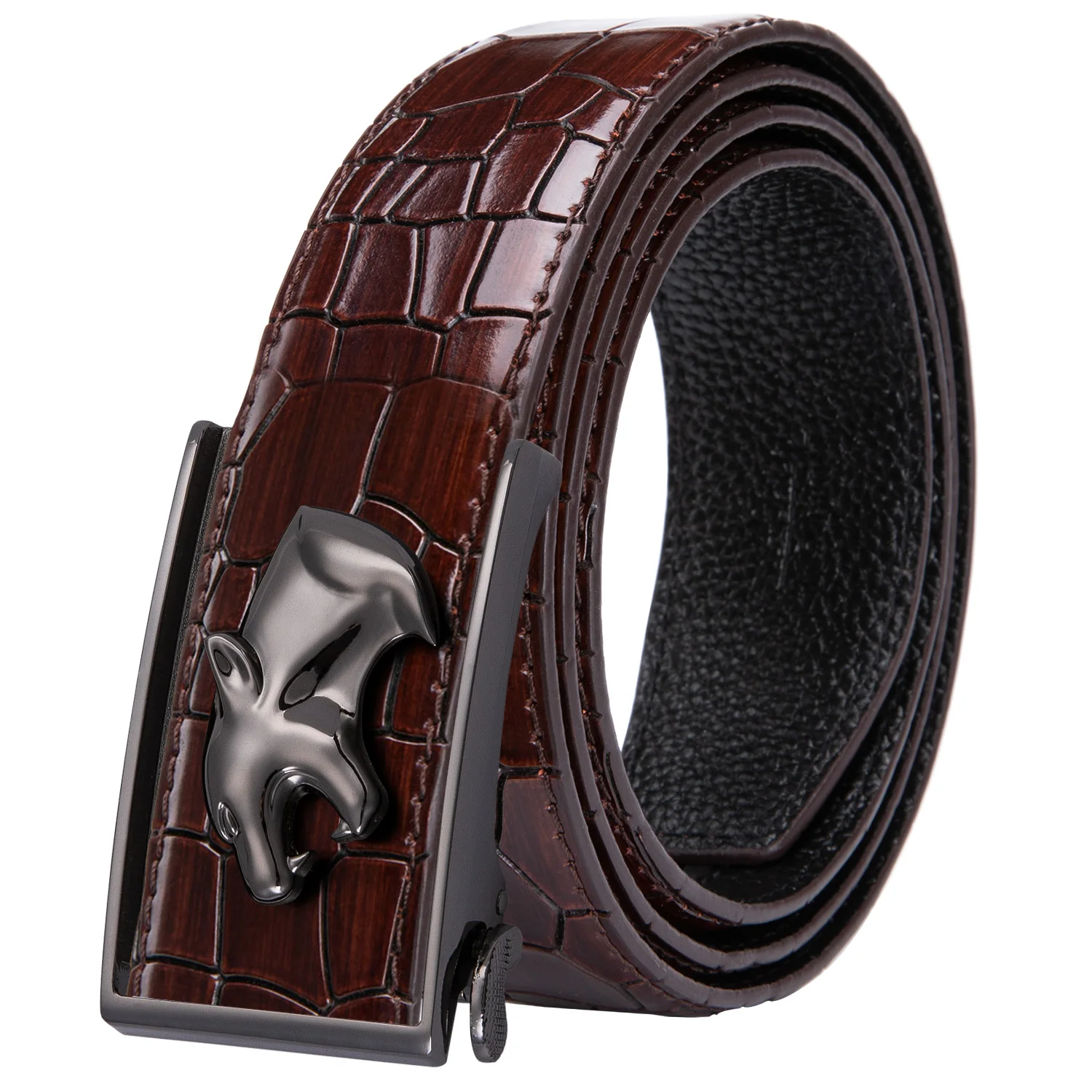 DJ-C-1031 Hi-Tie роскошный крокодиловый красный ремень для мужчин из натуральной коровьей кожи ремень для джинсов Автоматическая пряжка повседневные крутые ковбойские ремни - Цвет: DJ-C-1031