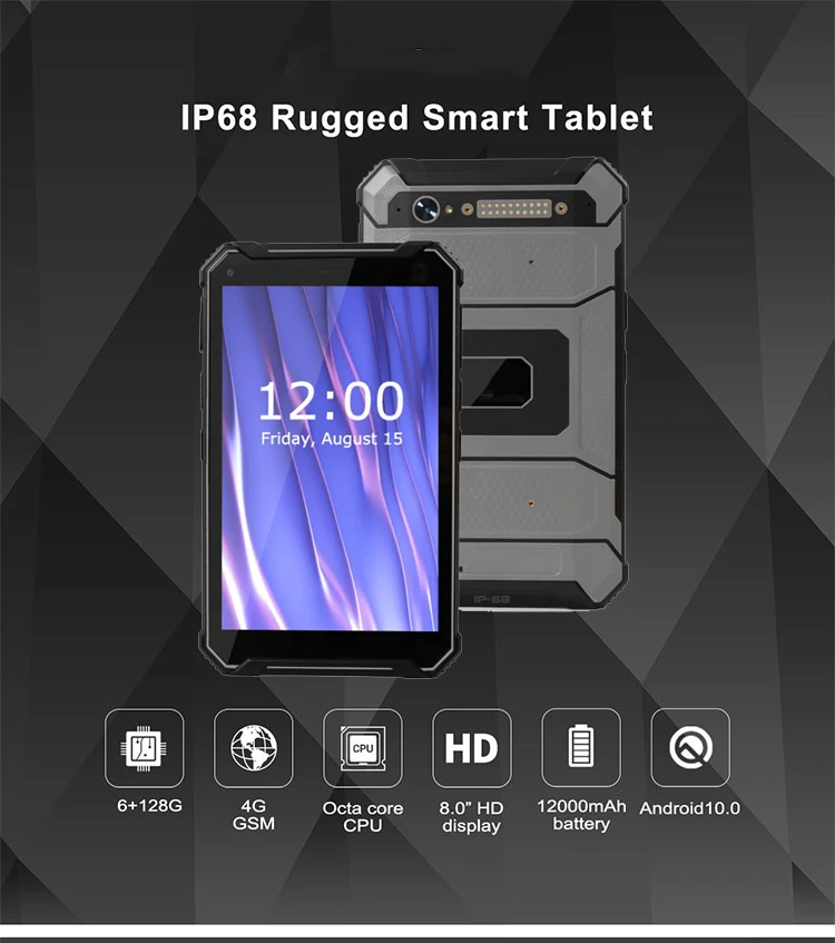 1000 Nits Screen IP68 RAM 6G ROM 128G Rugged Computer With Barcode Scanner NFC Explosion-Proof Rugged Tablets Android 10.0