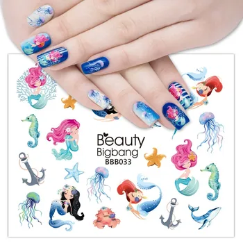 

BeautyBigBang Nail Art Stickers Mermaid Hippocampus Sea Star Image Manicure Water Decals Nails Sticker Art Decoration BBB033