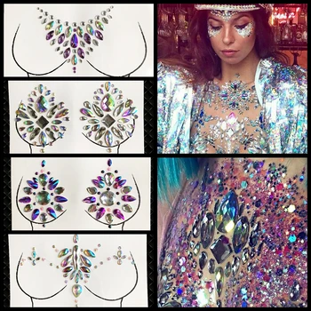 

Breast Glitter Gems Body Jewelry Sticker Crystal Tattoo On Nipple Chest Festival Rhinestone Stones Paste For Party And Festival