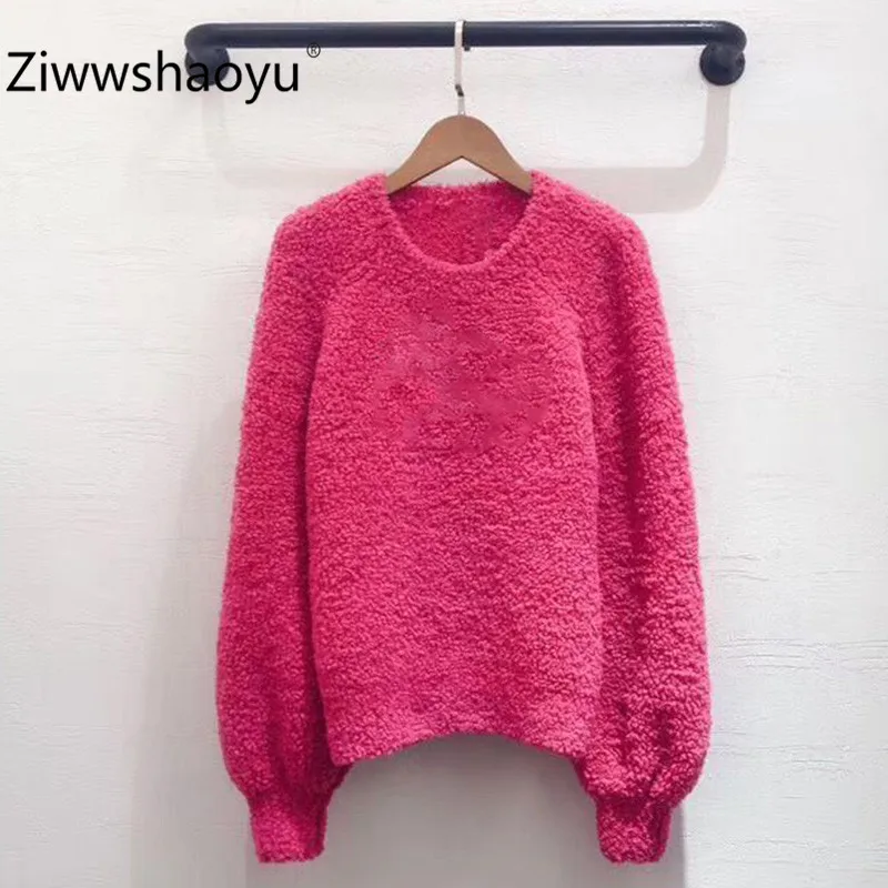Ziwwshaoyu дизайнер высокого класса Осень Зима с длинным рукавом утепленная мода красный свитер пуловер Женская