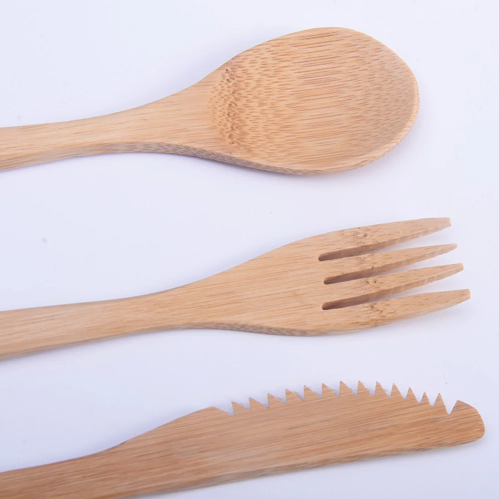 Non Stick Home Camping Accessories Utensils Bamboo Travel Spoon Fork Knife Outdoor Eco Friendly Reusable Cutlery Set Kitchen