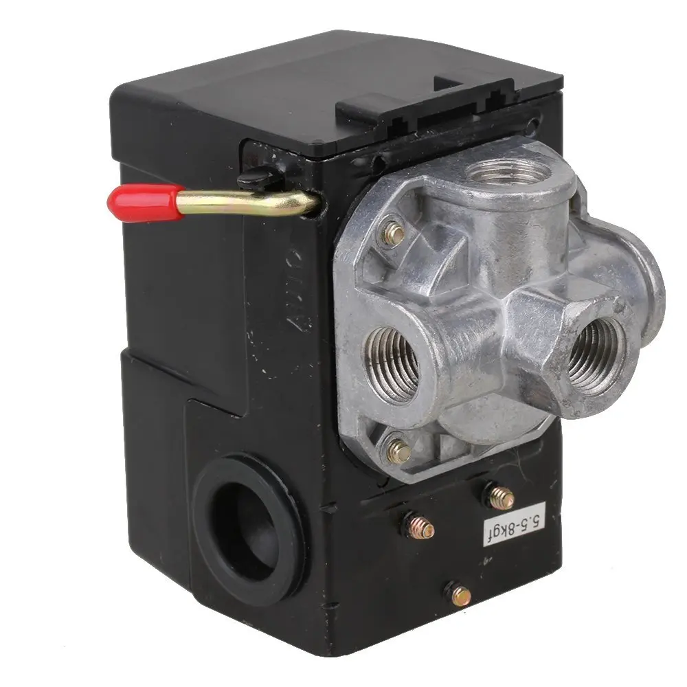 

80-115 PSI 4-Port Adjustable Pressure Switch Control Valve for Air Compressor Red On/Off Lever