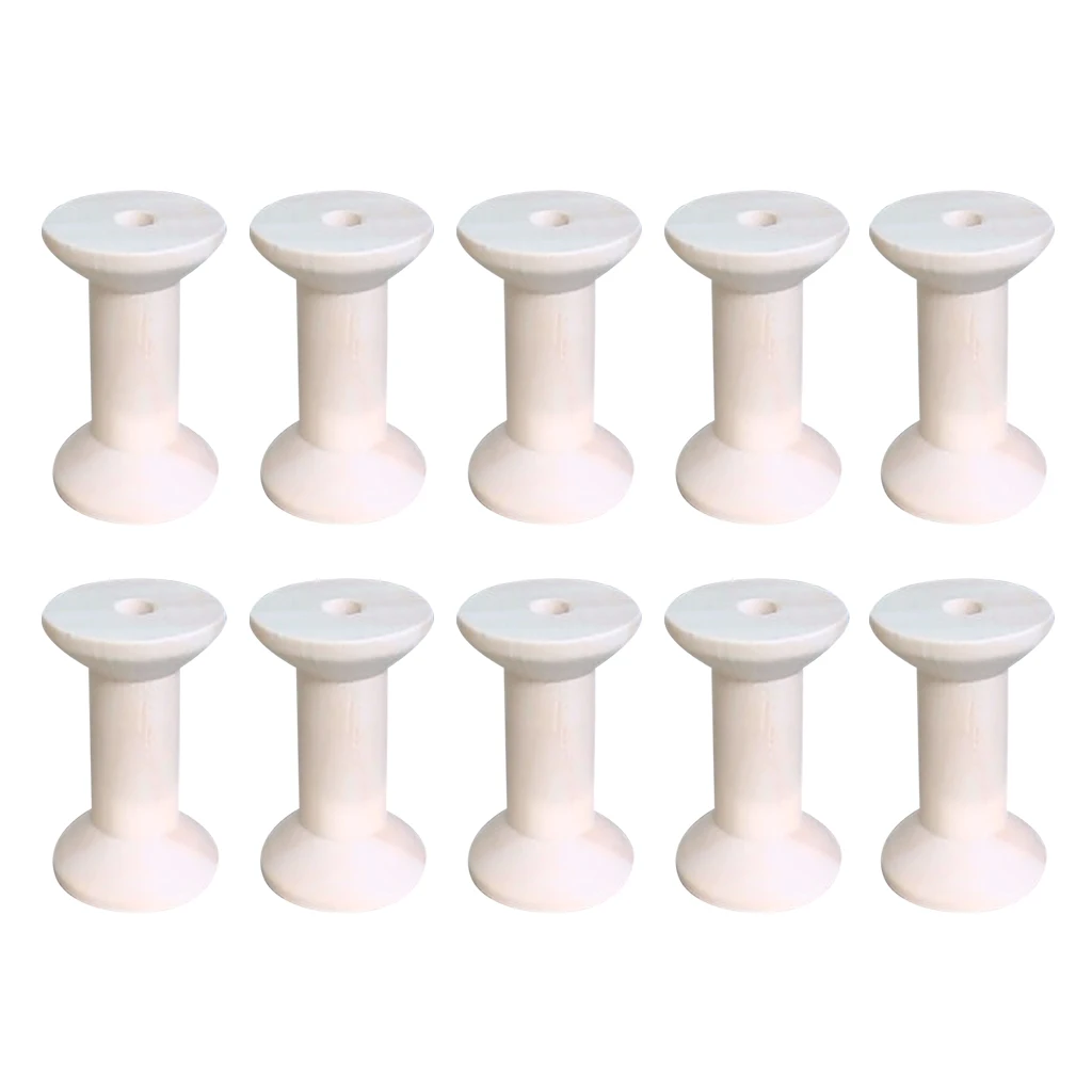 fityle 10pcs Natural Wooden Empty Thread Spools Sewing Bobbins Sewing Tools