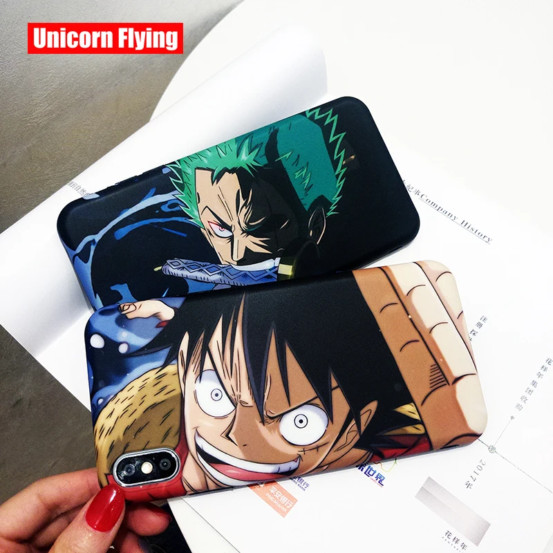 

LinXiang Japanese Cartoon One Piece Anime Luffy Zoro Matte Phone Case Back Cover For iphone 6 6s 7 8 Plus X XS Max XR