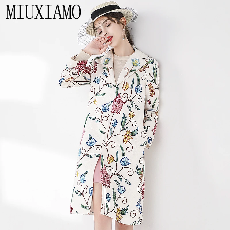 MIUXIMAO Новинка подиумная осенне-зимняя куртка женская Закрытая пуговица бриллианты цветок печати пальто Vestidos