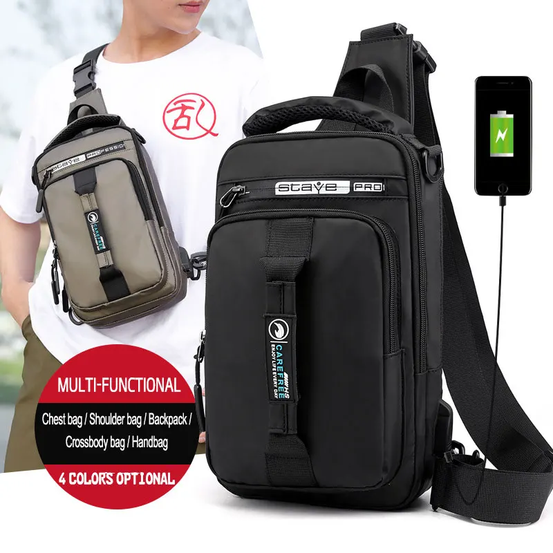 OZUKO New Multifunction Crossbody Bag for Men Chest Pack Sling&Double Shoulder Bag Male Waterproof Short Trip Messenger Bag