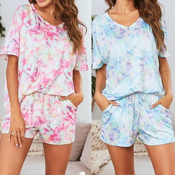 

Women's V-neck Home Wear Short Sleeve Shorts Two Piece Set Home Pajamas