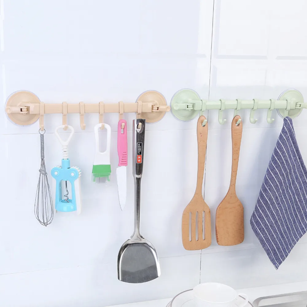 

6 Hooks Towel Hanger Rack Adjustable Double Suction Cup Hanging Shelves Holders Lock Type Sucker Bathroom Hook Organizer