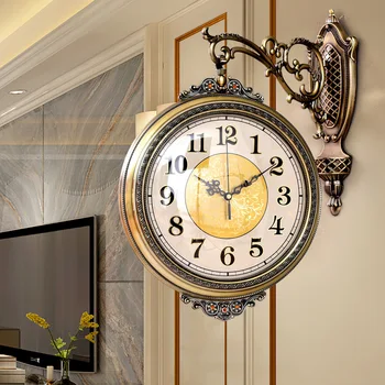 

Double-side Wall Clock Living Room Creative Bedroom Clock American Double-sided Clock Old-style Domestic Hanging Watch 50wc028