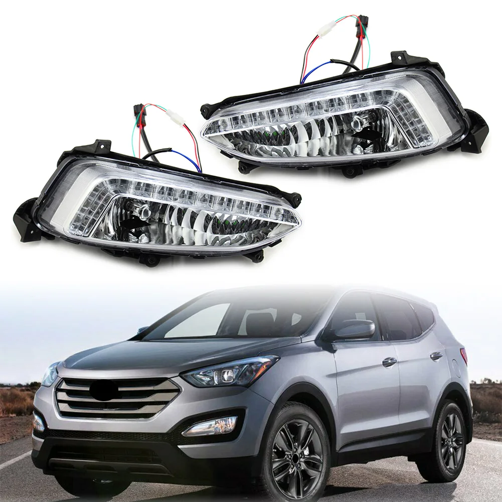 2pcs Car Led Daytime Running Lights Drl For Hyundai Santa Fe / Ix45