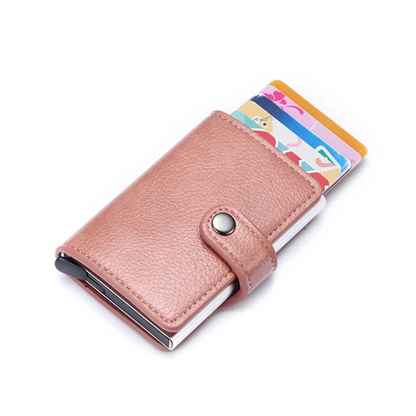Bycobecy бумажник на кнопке RFID Блокировка винтажные кошельки для кредитных карт всплывающий защитный чехол для карт тонкий Противоугонный держатель для ID - Цвет: Pink YM0609