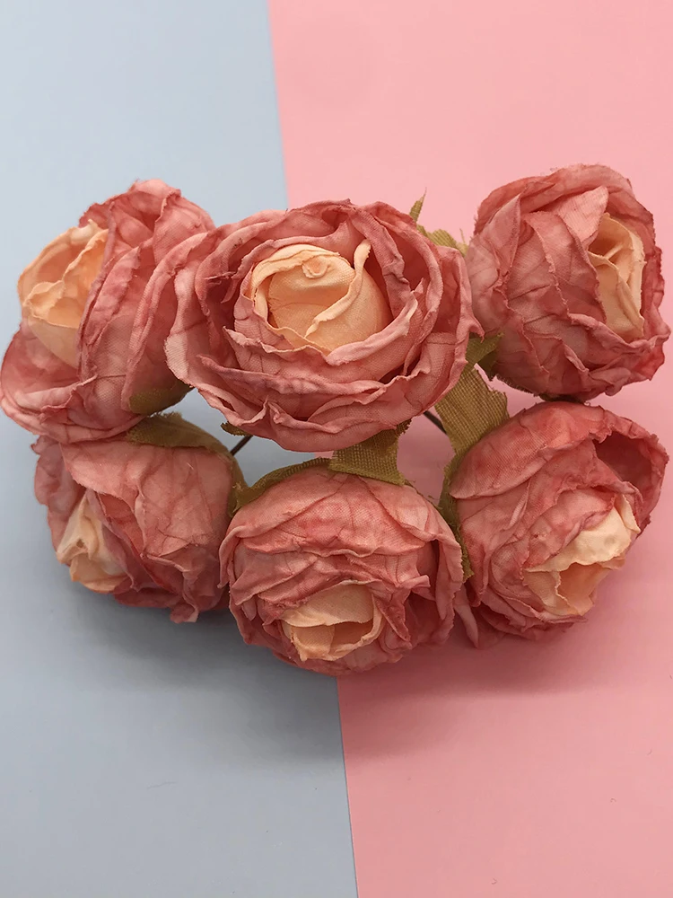 6 stücke 3cm Seide Handgemachte Rose Künstliche Blumen Für Hochzeit Party Home Box Dekoration DIY Ehe Rosa Corsage Girlande liefert – Detail 11