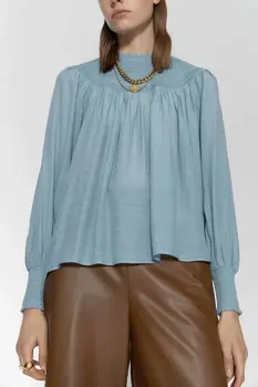 

2020 new Spring Summer European zaraing Women Green blouse Shirt sheining vadiming female blouse shirt streetwear C2075