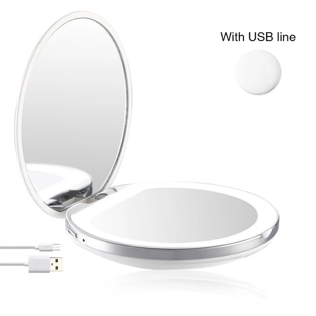 5 Color 3X Magnifying Vanity Mirror with Lights Mini Round Portable LED Makeup Mirror USB Chargeable Make Up Mirrors White