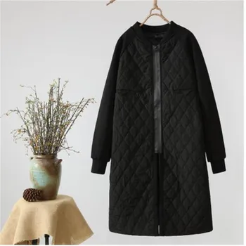 

2019 New Autumn Winter Women's Parka Coat Warm Jacket Women Thin Cotton Quilted Coat Plus Size Stand Collar Black Parkas A1561
