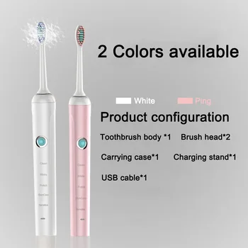 

Automatic Toothbrush Timer Brush 5 Mode USB Charger Rechargeable Tooth Brushes Travel Toothbrush with Carrying Case A3