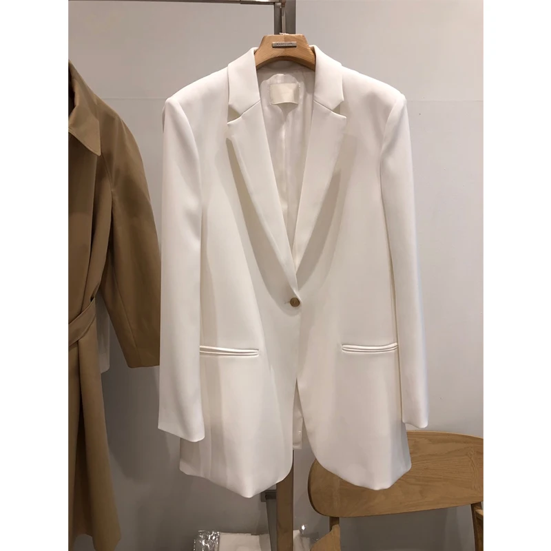 Stylish Loose Ladies Blazer Simple Solid White Casual Suit Jacket Blazer Lentejuela Mujer Korean Spring Women Blazer MM60NXZ