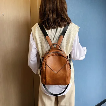 

ACELURE Solid Color PU Leather Backpacks Casual Fashion Female Small Backpack for Women Lady Brown Teenagers Girls School Bags