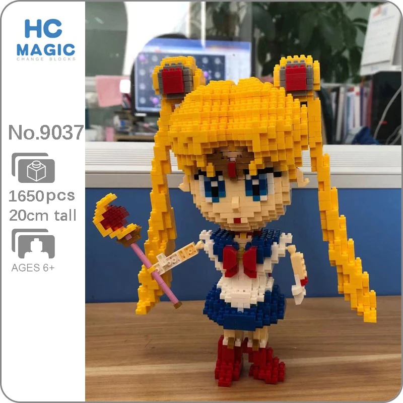 

HC Anime Sailor Moon Tsukino Usagi Girl Fighter Building Blocks 3D Model DIY Mini Diamond Bricks Building Toy for Children Gifts