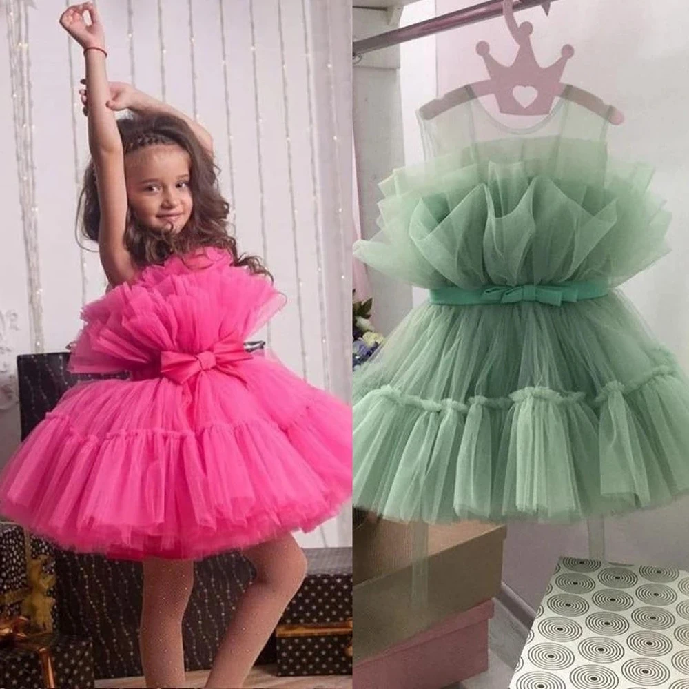 

Cute Kids Flowers Girl Dresses Pleat Tulle Scoop Sleeveless Zipper Ball Gowns Novia Do 2021 Vestidos Party Birthday New