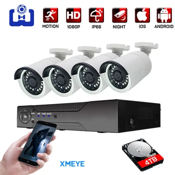 

4ch 1080P AHD Kits CCTV System CCTV Security Hybrid DVR outdoor metal bulllet AHD Camera Surveillance Video P2P XMEYE 2MP KITS