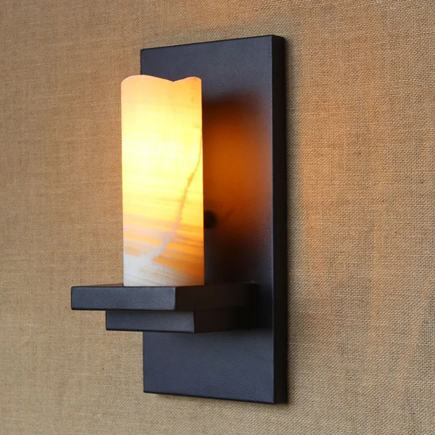 Vintage-Sconce-Lodge-Retro-Iron-Wall-Lamps-artificial-marble-Candle-lampshade-wall-Light-Cafe-Bar-Industrial