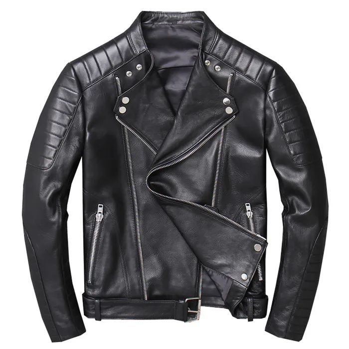 

Genuine Leather Jacket Men Real Sheepskin Motorcycle Biker Leather Jacket Casual Slim Male Winter Outerwear jaqueta de couro