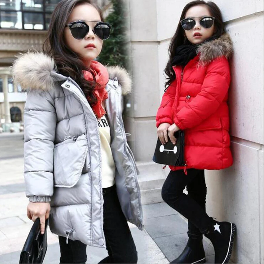 Winter new children Jackets thick kids girl cotton jacket long coats girls cotton coat outerwear jacket clothes hooded red
