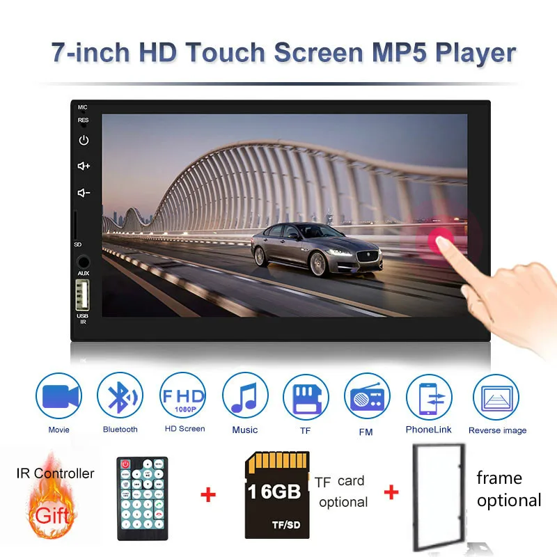 Авто радио Автомобильный mp3 плеер 7 дюймов HD Bluetooth Вызов MP5 7764B Стерео Авторадио 2 Din радио - Цвет: with tf crd frame