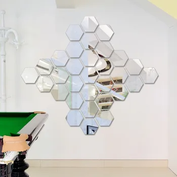

12PCs Geometric 3D Hexagon Mirror Wall Sticker Home Decor Enlarge Living Room Removable Safety Three Sizes DIY Wall Mirrors 1
