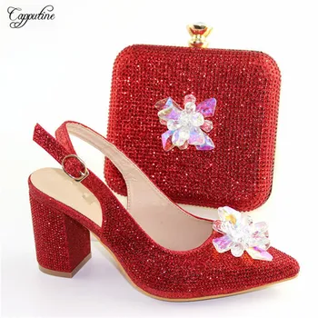 

Excellent red spring/autumn pointed toe sandals with purse latest shoes and clutch bag set 56882-1, heel height 9cm
