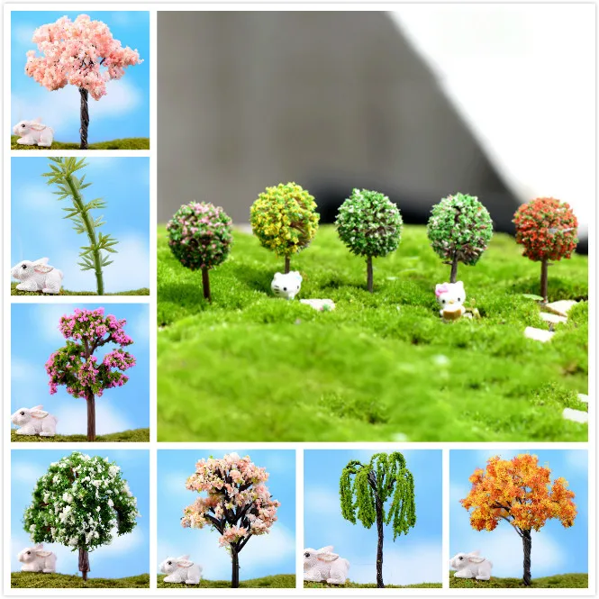 1/5pcs/Set Mini Tree Fairy Garden Miniatures Micro Landscape Resin Crafts Bonsai Figurine Garden Terrarium Accessories