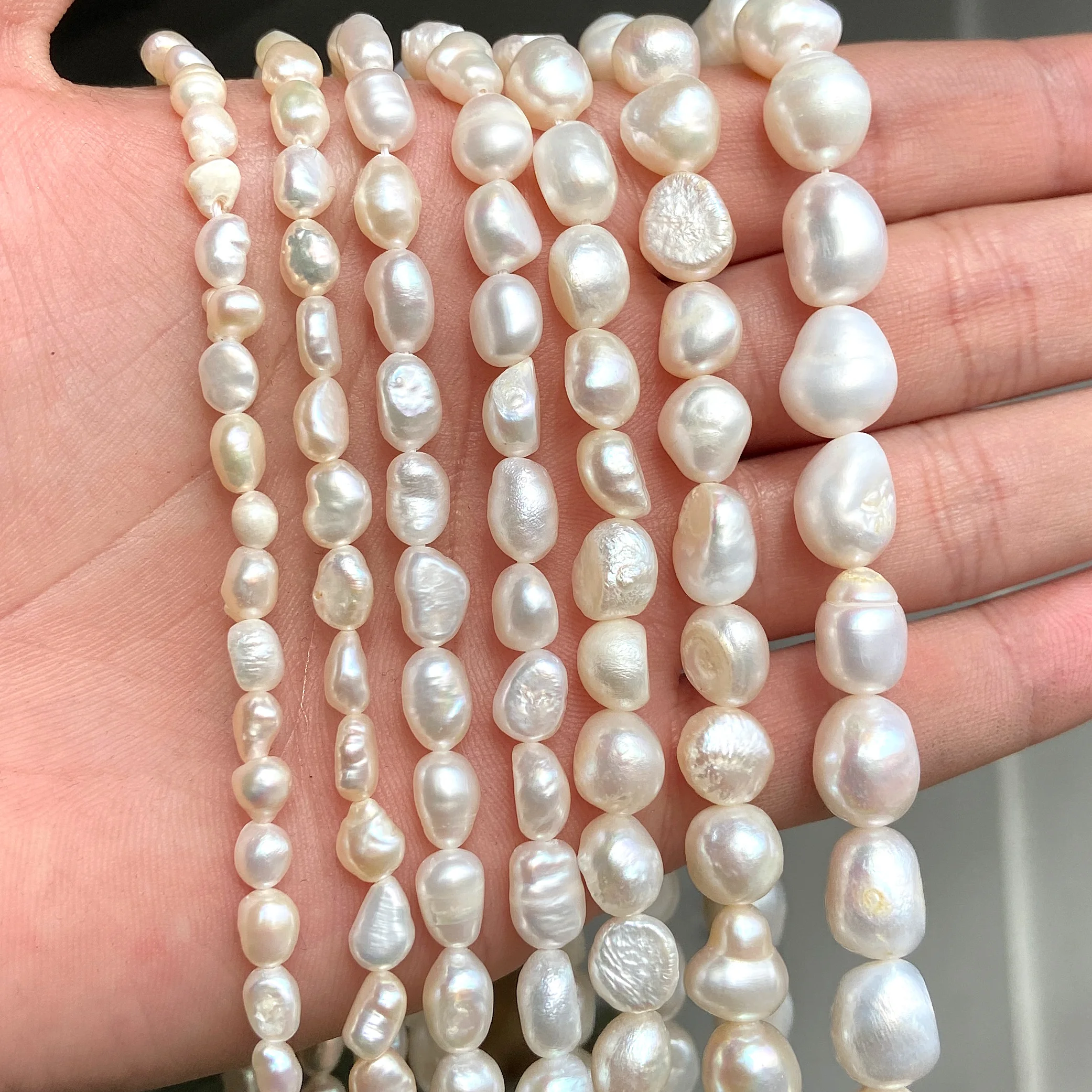 Natural Freshwater White Pearl Oval Rice Beads 15'' 6mm 7mm 8mm 9mm 10mm 11mm