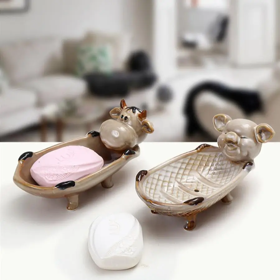 Cute Animal Shape Soap Holder Box Dish Plate Bathroom Key Jewelry Organizer Bathroom Soap Box