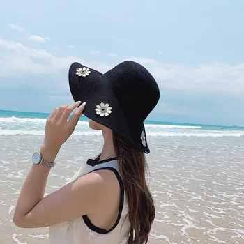 

2020summer beach straw hat women's seaside Big Brim Sun Protection and sunshade travel holiday flower Big BrimSun Hat visor hat