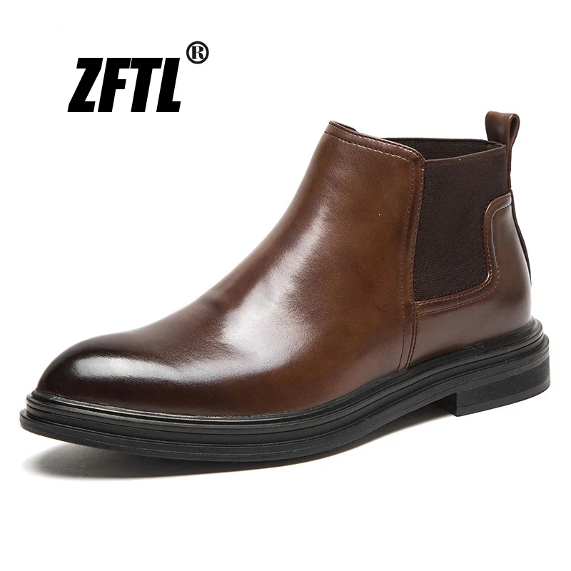 

ZFTL new men's Chelsea boots winter warm soft leather Men's large size slip-on British Martins boots casual ankle boots 143