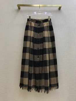 

Luxury Brand Wool Plaid Skirt 2020 Early Autumn Women Retro British College Style Contrasting Checkered Pleated Mid-length Skirt