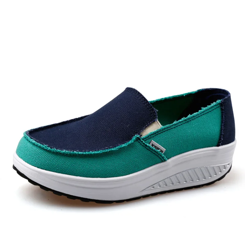 blue green platform EOFK/Женская парусиновая обувь; женская повседневная обувь; женские лоферы; женская обувь на плоской подошве без застежки; tenis feminino zapatos de mujer - Цвет: blue green platform