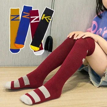 

Children's Knee Socks Girls Boys Casual Fashion Letter Printing Kids Breathable Cotton Stockings 2-12Y