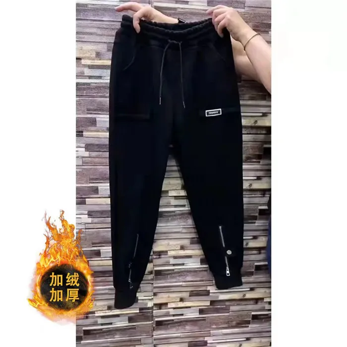 Spring Autumn Women Pants Plus Velvet Winter Pants Elastic Waist Zipper Guard Harem Pants Casual Sports Trousers Female Selling black capri pants