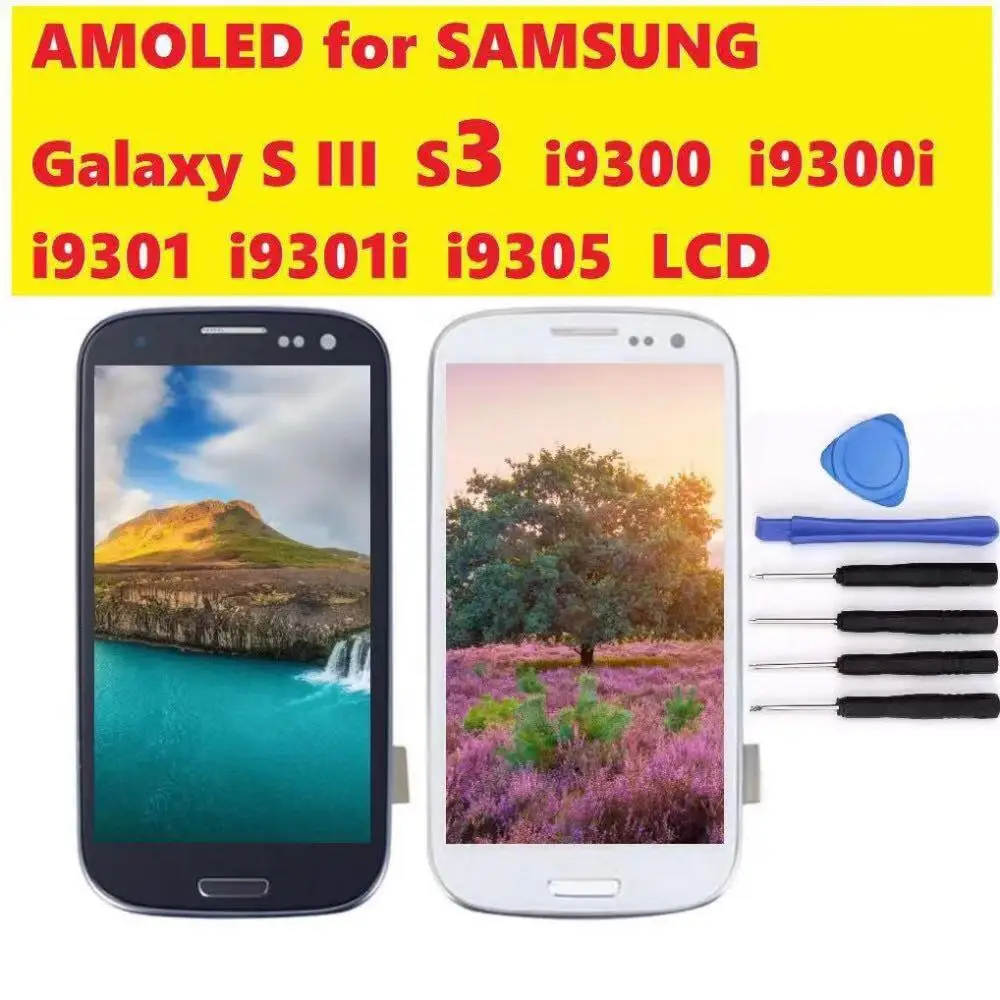 

Super AMOLED 100% Tested High Quality for Samsung GALAXY S3 i9300 i9301 i9305 LCD With Frame Display+Touch Screen Digitizer