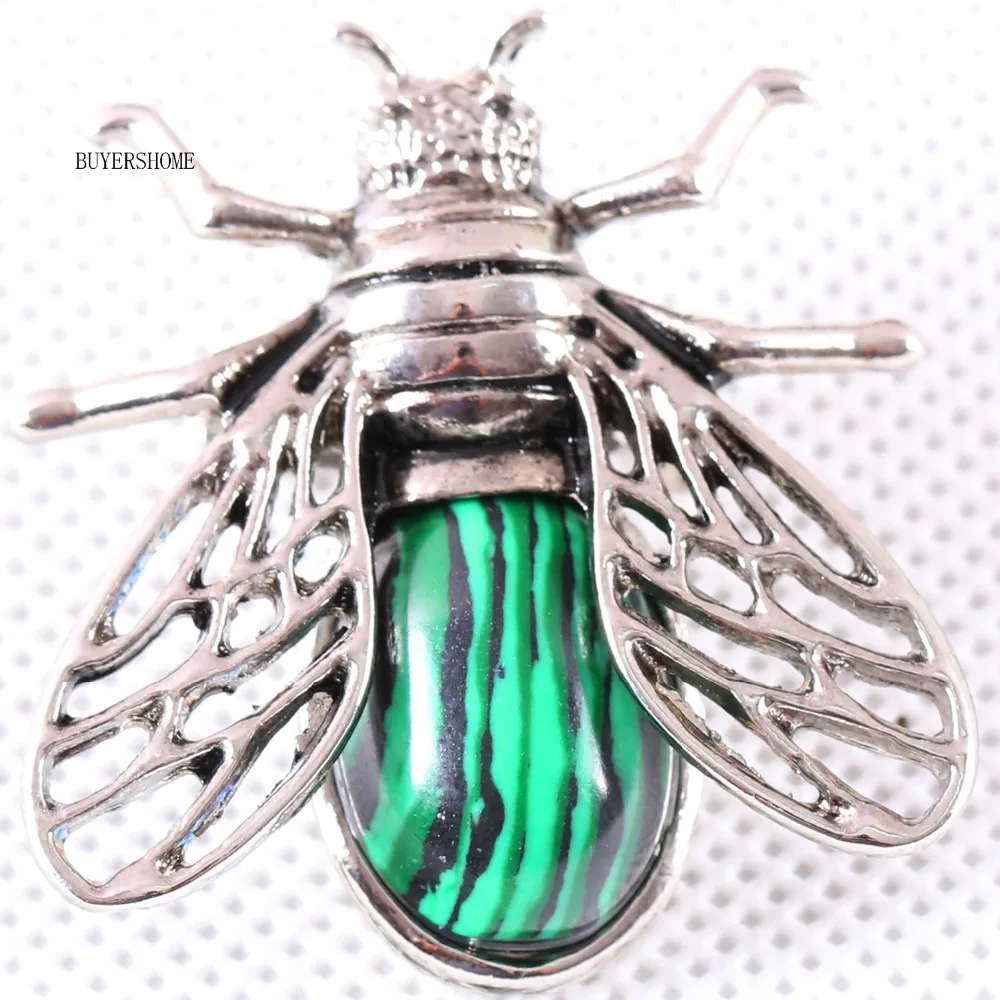 10Pcs 37x37MM Cicada Brooch Natural Multi-color Stone Bead Pendant For Men Women Jewelry Gift Silver K1620