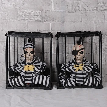 

Prisoner Hanging Ghost Luminous Voice Control Hanging Ghost Cage Halloween Skeleton Decoration Induction Haunted Party Props