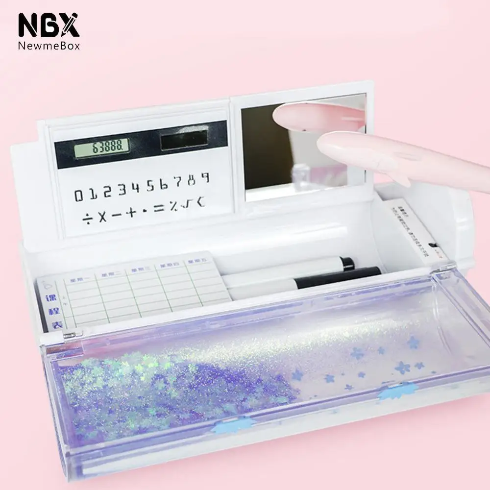 

Quicksand Translucent Creative Multifunction Cylindrical Pencil Box Case 2019 school Stationery Pen Holder Pink Blue calculator