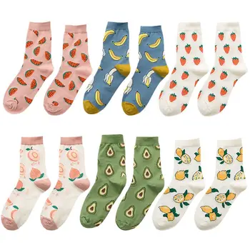 

Japanese College Style Women Cotton Ankle Socks Sweet Candy Color Peach Avocado Fruits Printed Summer Street Mid Tube Hosiery