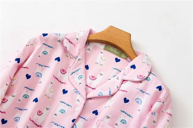 Женский пижамный комплект, комфортная одежда для сна из хлопка, 2 предмета, милая Домашняя одежда с мультяшным принтом, осенне-зимний повседневный комплект одежды