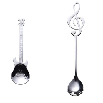 

6Pcs Note Spoon and Guitar Spoon Set Teaspoon Stainless Steel Note-Shaped Coffee Spoon (3 Notes + 3 Guitars)