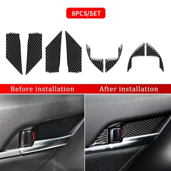 

8Pcs Carbon Fiber Car Inner Door Handle Bowl Cover Trim Sticker Decor For Toyota Camry 2018 2019 Interior Mouldings Car Styling