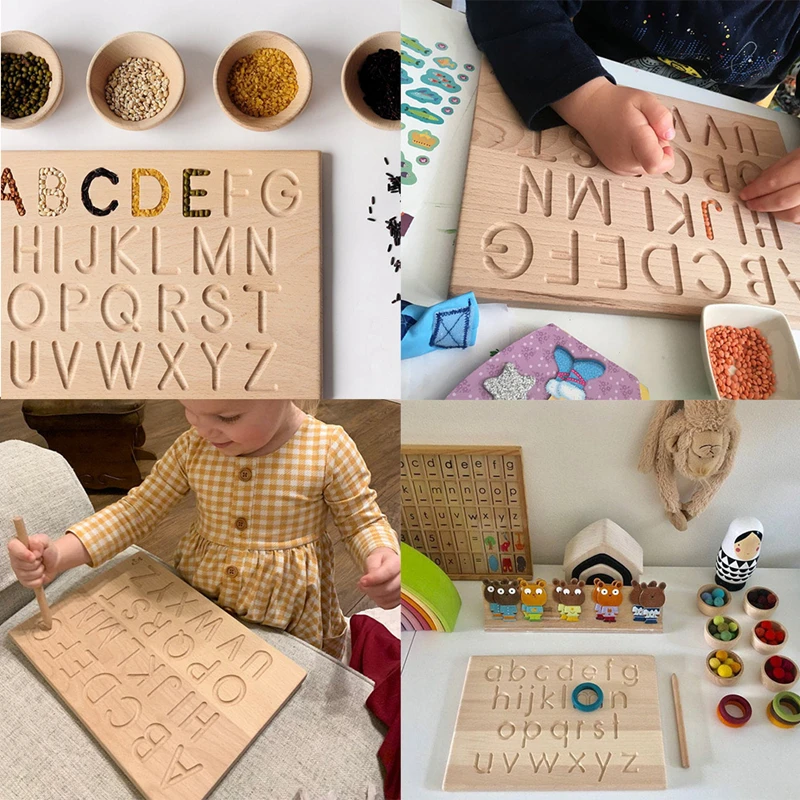 Montessori Language Toy Wooden English Alphabet And 0-9 Numbers Geometric Cognitive Writing Board Children Early Educational Toy 6